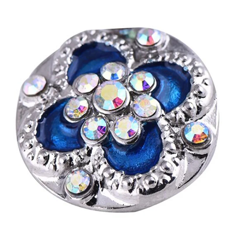 

10pcs Carved Rhinestone Round Snap Buttons Blue Decoration Buttons Jewelry fit 18mm/20mm DIY Snap Bracelet Jewelry Making