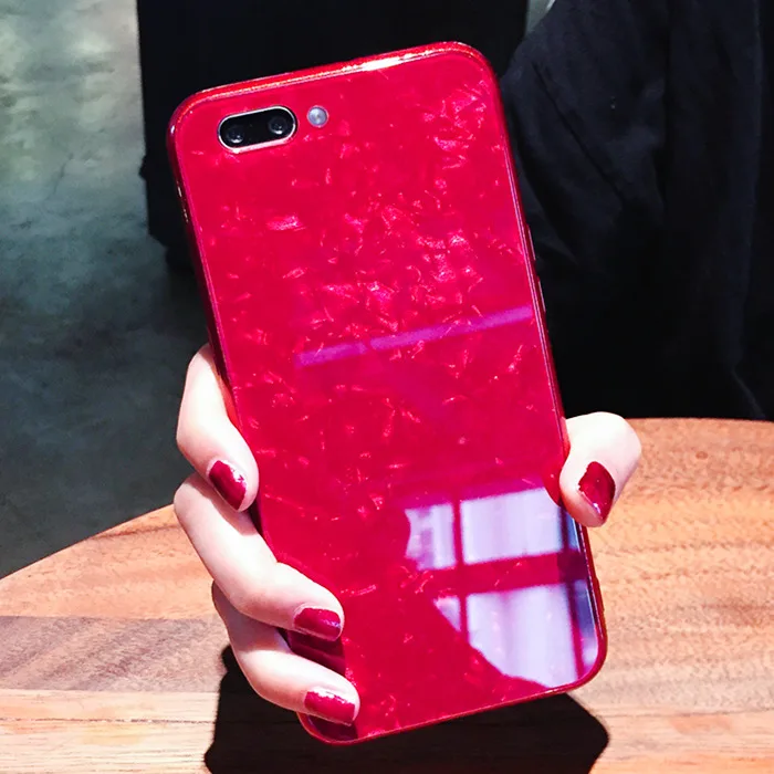 RED BONVAN закаленное Стекло чехол на iPhone X 7 plus case мечта Shell Glitte твердый переплет мягкий силиконовый бампер для iPhone 7 6s 8 6 плюс случай защиты чехлы для телефон - Цвет: RED
