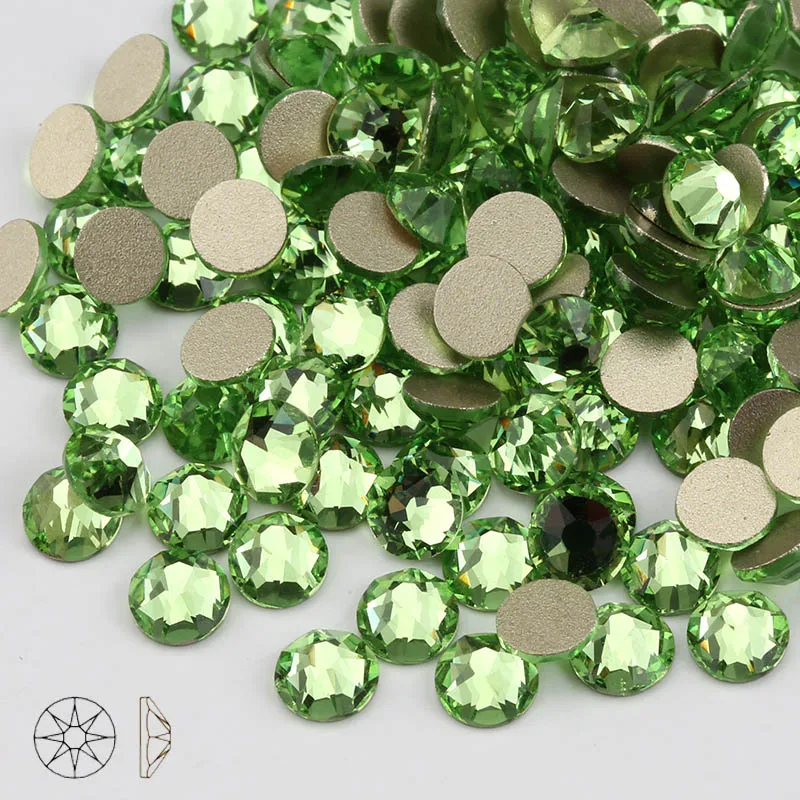 light green QIAO 8 big+ 8 small Cut Facets не горячей фиксации хрустальные стразы, стекло высшего качества Стразы, каменные кристаллы AB Клей на одежду - Цвет: light green