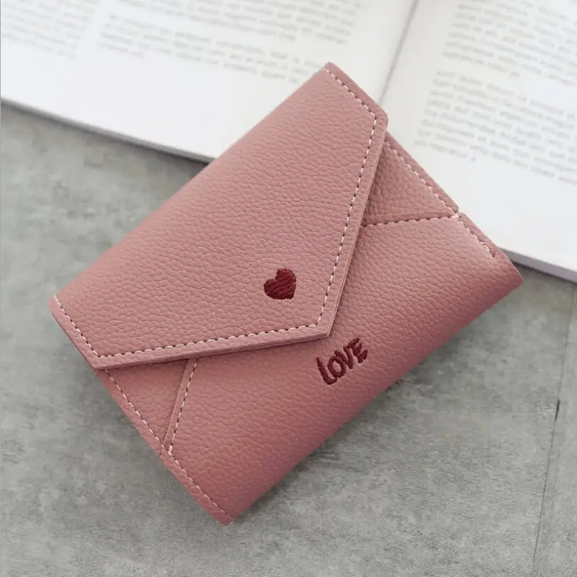 Dark Pink Модный женский кошелек с узором в виде сердечек из искусственной кожи с вышивкой, короткие кошельки с отделением для карт, клатч для женщин, многофункциональные Carteras - Цвет: Dark Pink