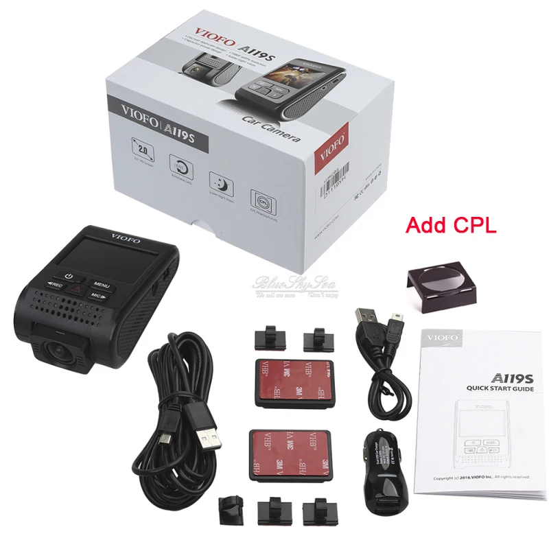 Add CPL «viofo» A119 pro V2 конденсатор Novatek Автомобильный видеорегистратор HD 1080p камера DVR дополнительный gps CPL фильтр(обновленная версия V2) DVR - Название цвета: Add CPL