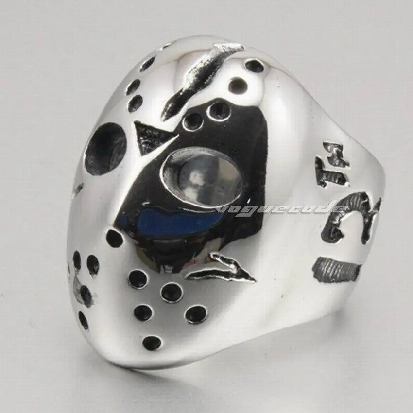 LINSION Хэллоуин Джейсон Хоккей 316L нержавеющая сталь мужское байкерское Рок панк