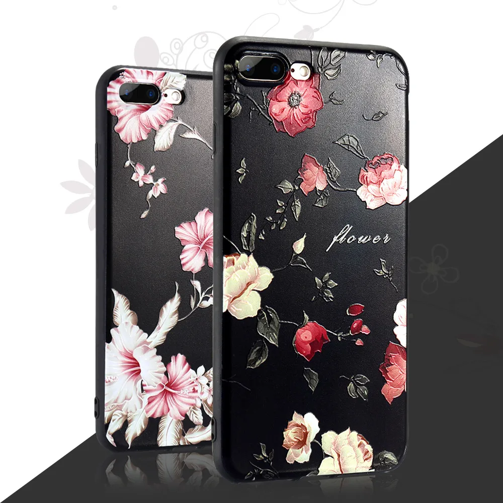 Kisscase рельеф мягкий чехол для iPhone 7 8 plus Чехол розы силиконовый Капа 6 S 5 5S SE обратно