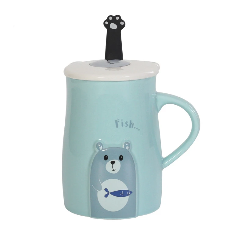 Милая одежда с изображением мишки кружка тиснением керамическая крышкой и