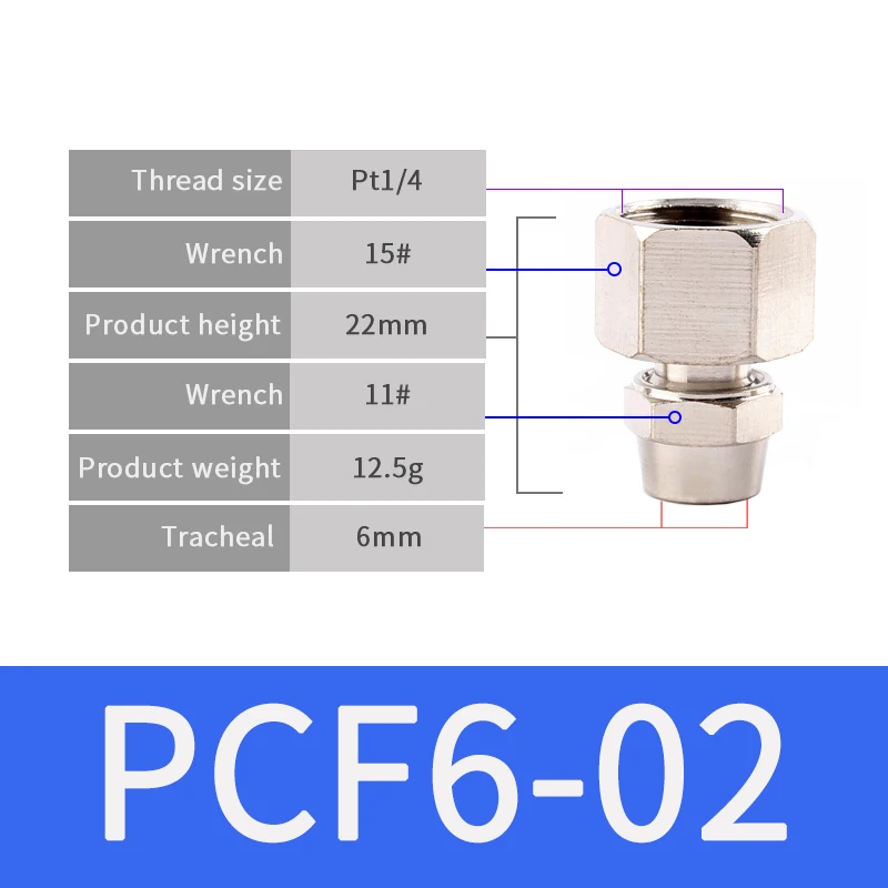 PCF-6-02 1 шт. внутренняя резьба прямо через медный материал портативное укупорочное устройство PCF быстрые разъемы фитинг газовый шланг одно касание толкать в - Цвет: PCF-6-02