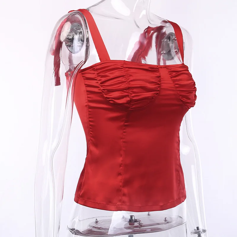 Meyoung Ruched Satin Crop Top Women Clothes 2019 Tops Tank Summer Sexy Camis Beach Femme Streetwear Camisas Bustier | Женская одежда