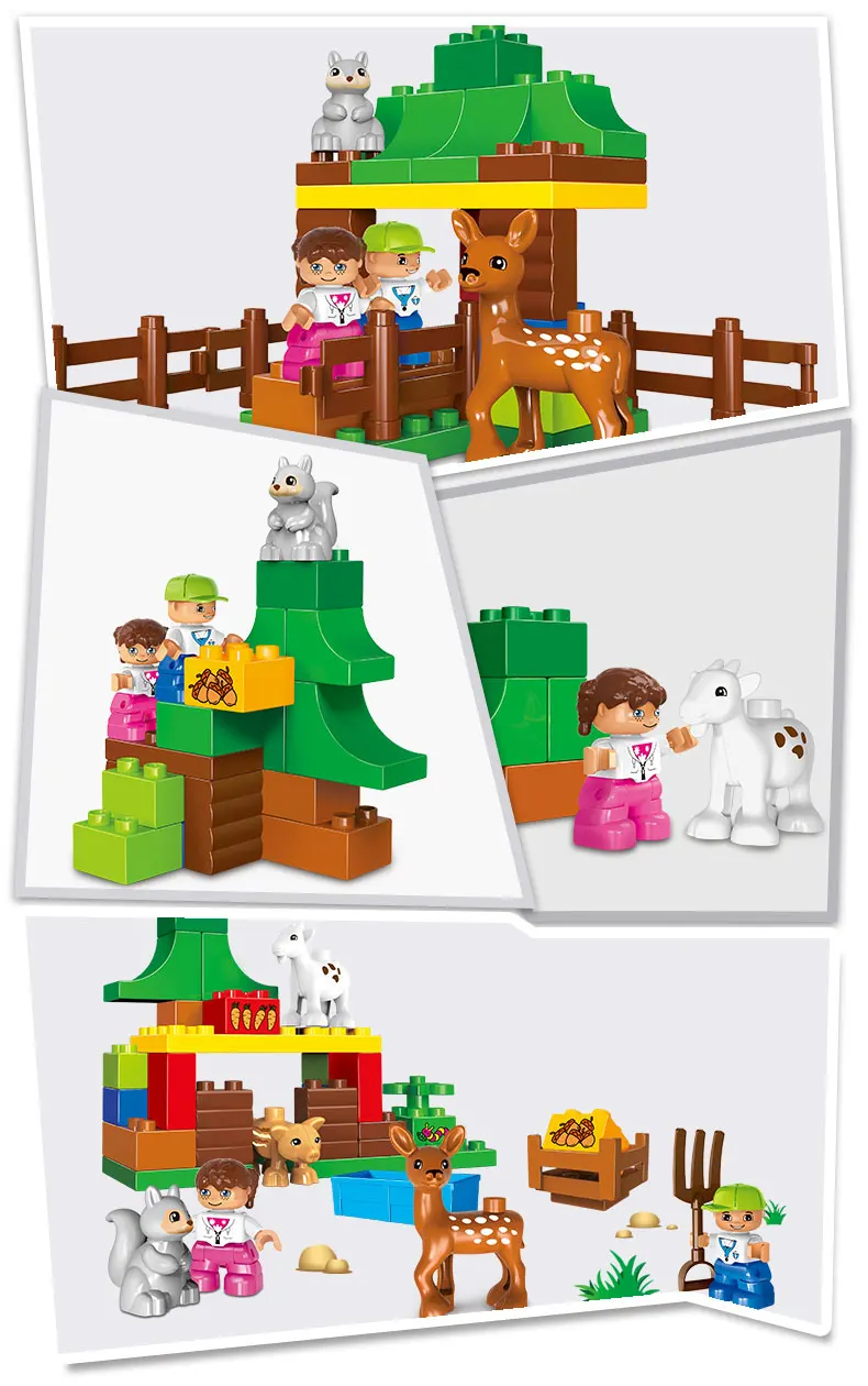 GOROCK Большой размер DIY Happy Farm Happy Zoo с животными набор Duplo блоки кирпичи развивающие детские игрушки для детей подарки на день рождения