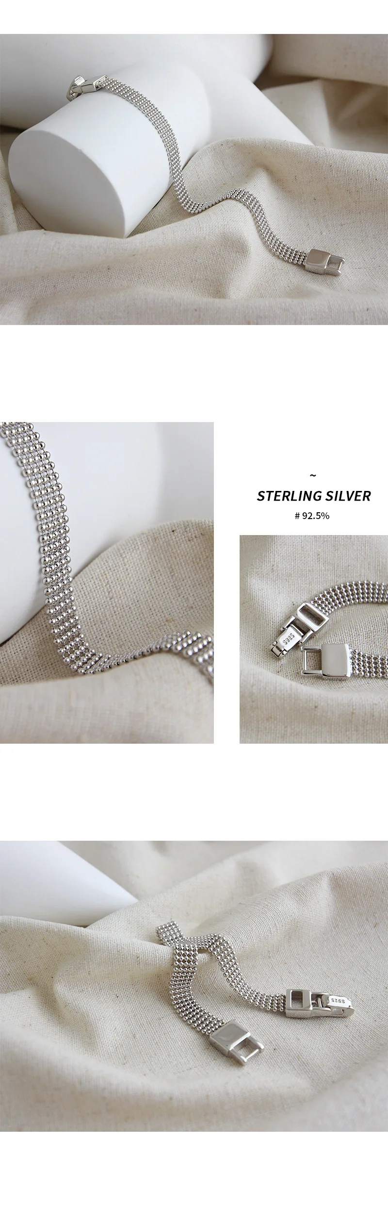 925 Sterling Silver Bracelets For Women Geometric Beaded Multilayer Bracelets 925 Silver Jewelry pulseras mujer moda