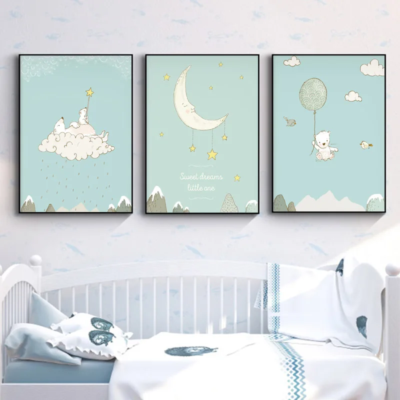 Baby Bear Woodland Wall Art Scandinavian Nursery Canvas Poster Cartoon Painting Decoration Picture Nordic Kids Boy Bedroom Decor|Рисование