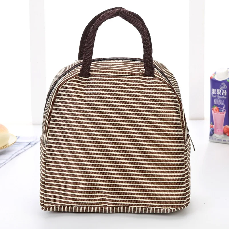 Coffee Striped Полосатый узор Алюминий фольга изоляции сумки холодильник большой ёмкость дети Вне еда фрукты сумка-холодильник для напитков - Цвет: Coffee Striped