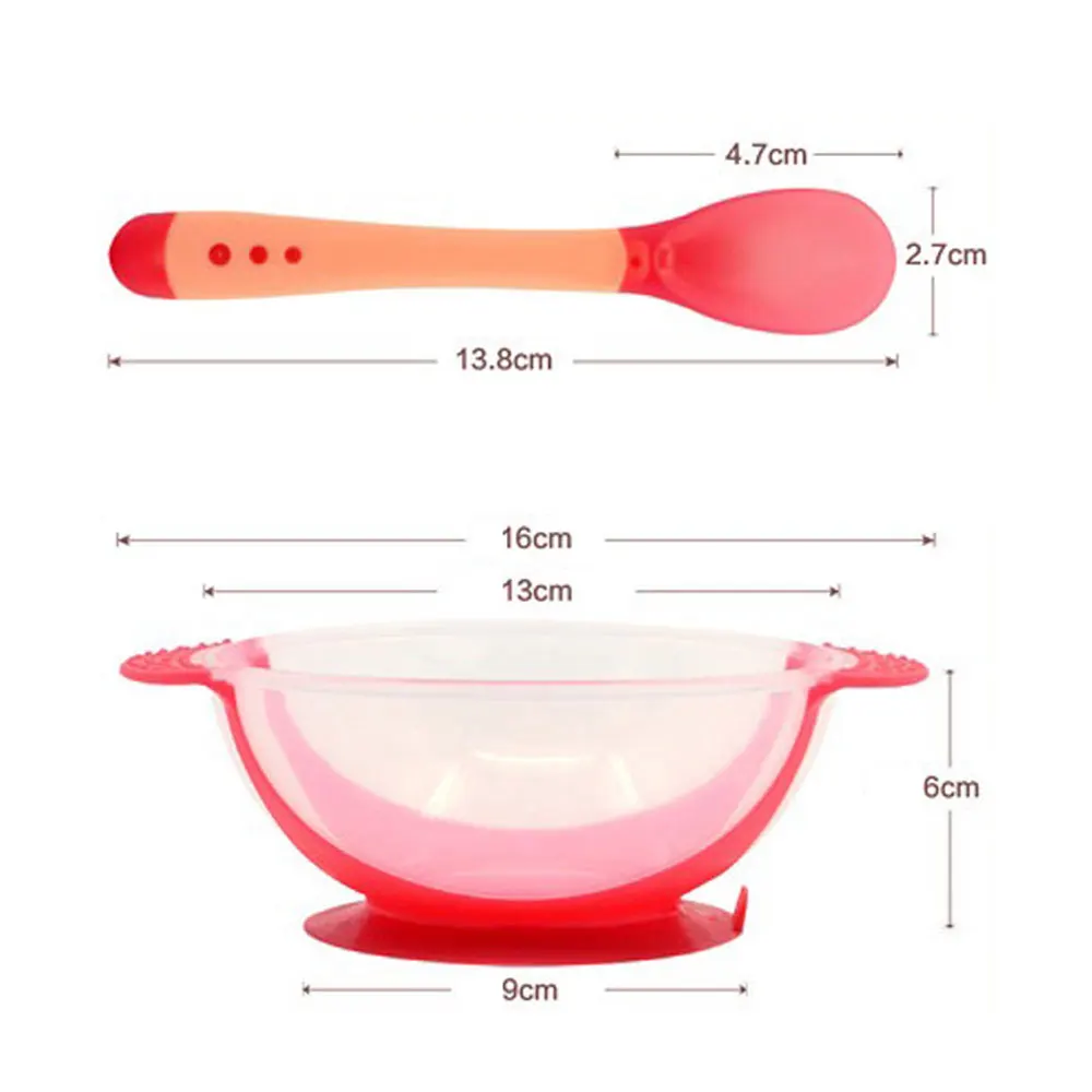 

3Pcs/ Baby Learning Dishes With Suction Cup Kids Safety Dinnerware toddler Assist Bowl Temperature Sensing Spoon Fork Tableware