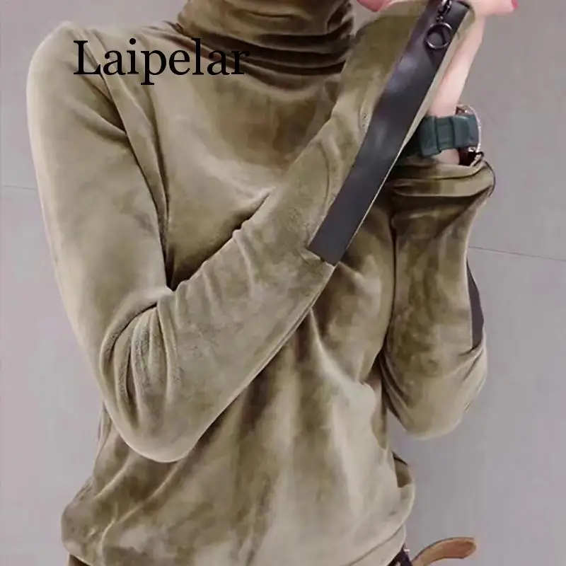 

Laipelar 2019 Woman Velvet Warm Bottom Half Turtleneck Pullover Sweaters New Fashion Fall Korean Long Sleeve Pullover Sweater
