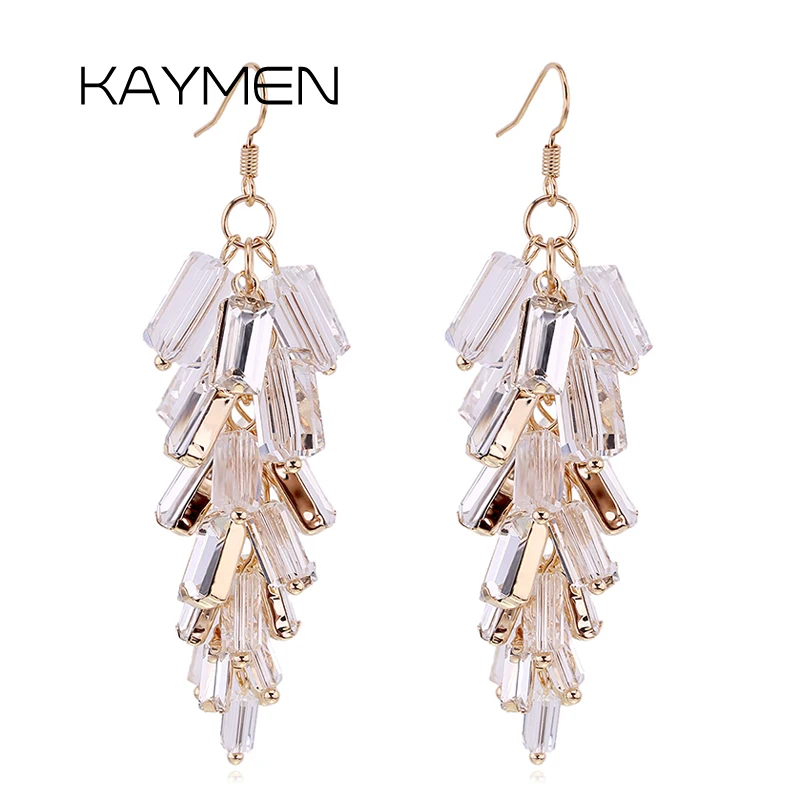 

KAYMEN Luxury Handmade Crystals Grape Shape Drop Earrings For Girls Fashionable Strands Glass Stones Statement Earrings EA-04216