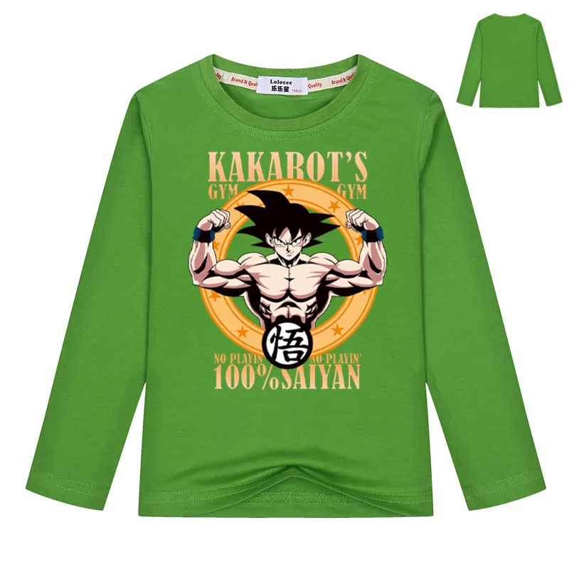 Новое поступление Супер Saiyan Сон Гоку Футболка с принтом Японии аниме Dragon Ball Z принт Футболки-топы футболка для мальчиков топы с длинными рукавами - Цвет: Green