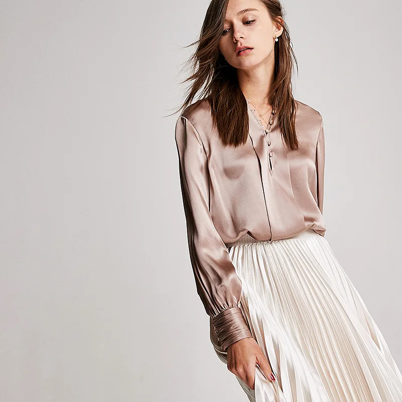 Женская рубашка 100% натуральный шелк Блузка женская с длинными рукавами блузки