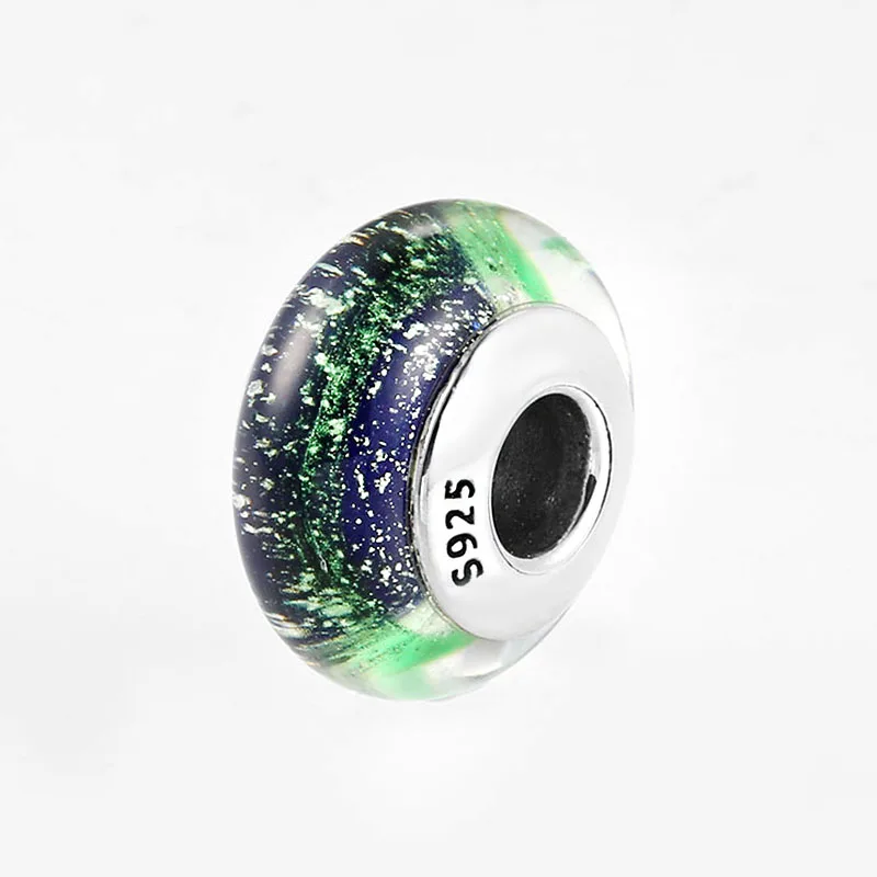Fit Pandora очаровательные серебряные 925 оригинальные бусины для браслетов 925 пробы серебряные Сияющие синие зеленые муранские стеклянные бусины женские ювелирные изделия