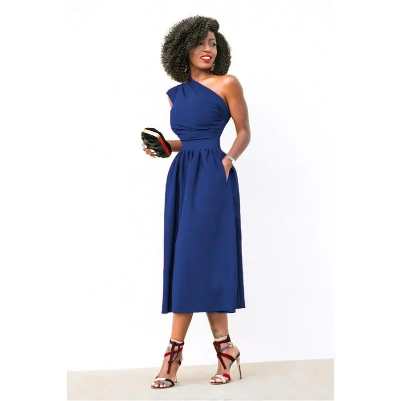 Платье миди на одно плечо без рукавов с открытыми плечами|vestidos plus|plus size dressmidi dress |