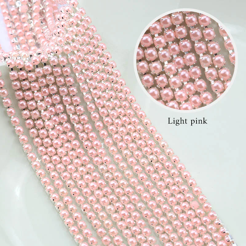 light pink Новые поступления ABS жемчужная цепочка SS6 2 мм Серебряная основа чашка красочная жемчужная цепочка для шитья одежды diy аксессуары для красоты - Цвет: light pink