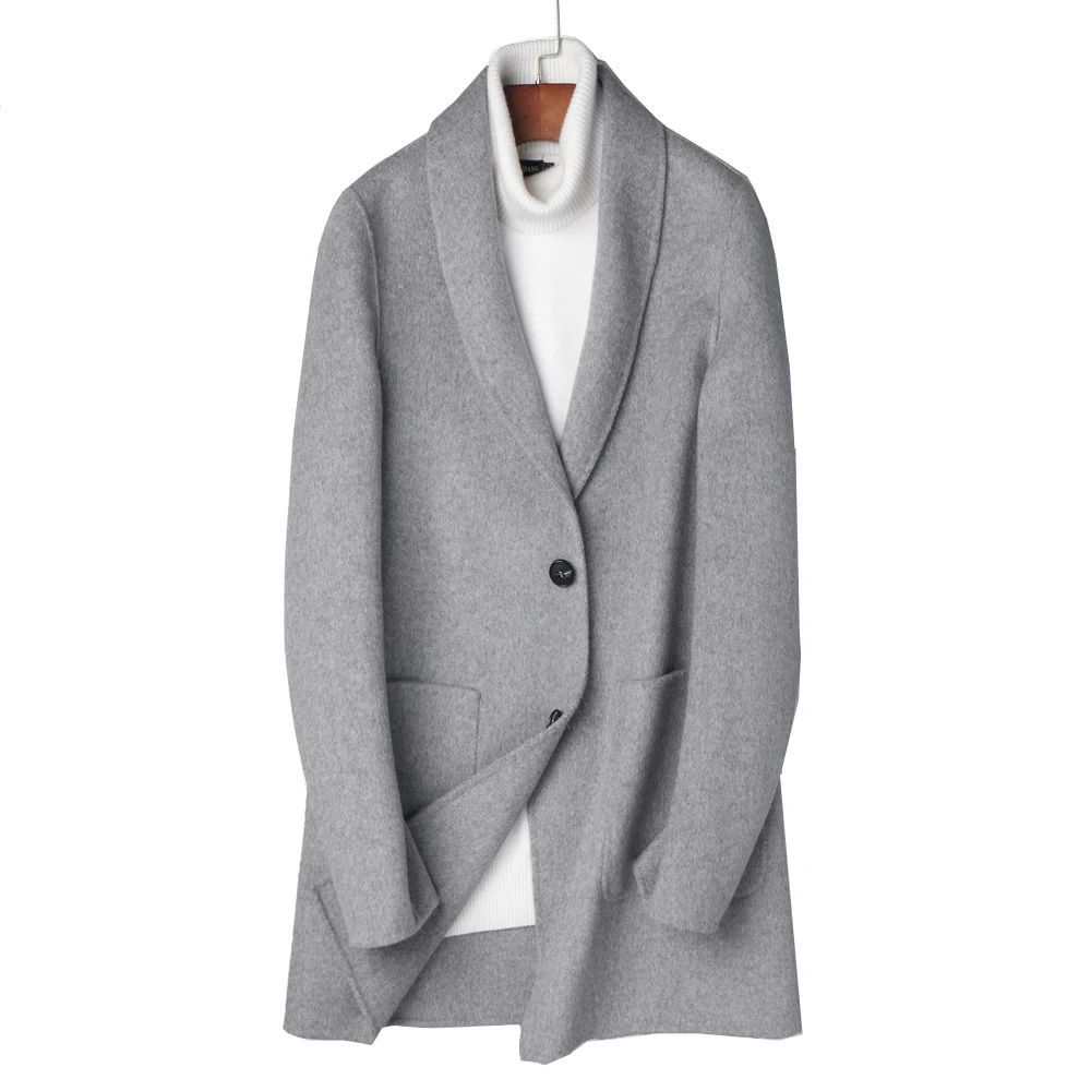 Лучшее качество Натуральная овечья шерсть Мужское пальто новое тонкое шерстяное