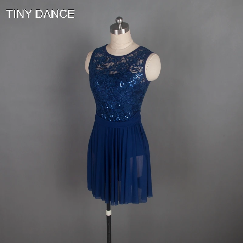 Темно синее трико с блестками кружевное и Сетчатое платье для балета Лирический