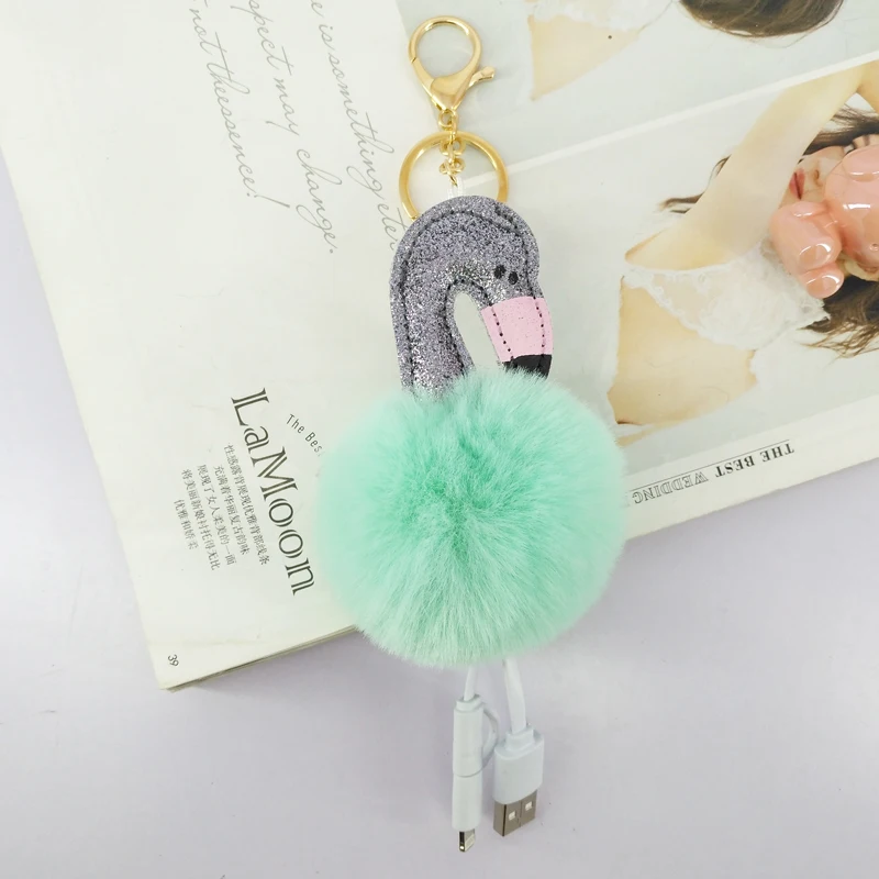 Брелок с Фламинго меховые шарики USB линия передачи данных Аксессуары для