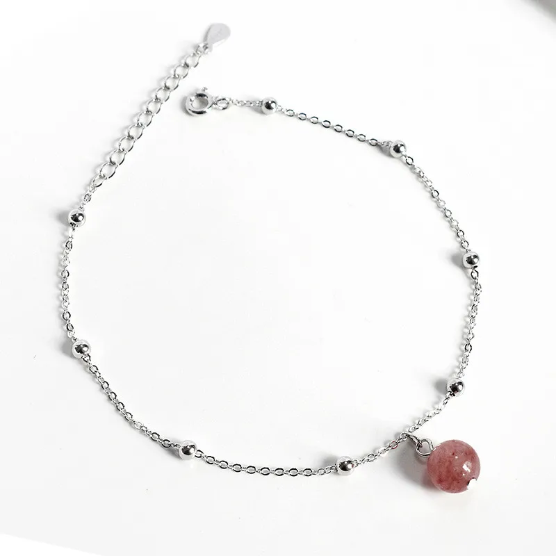 Женский браслет на ногу из серебра 925 пробы с кристаллами в виде клубники |