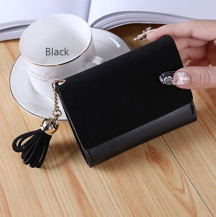 Black Женские короткие кошельки в стиле ретро, женские монетные сумки, кошельки с карманами, элегантные кисточки, женские бумажники с держателем для удостоверения личности, мини-кошельки, Notecase - Цвет: Black