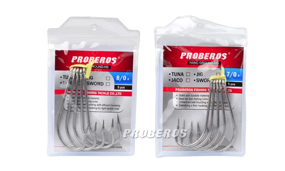20 шт./лот Proberos рыболовный крючок из нержавеющей стали 1/0#-6/0# джиг крюк ручной шлифовки рыболовный крючок крючки на окуня