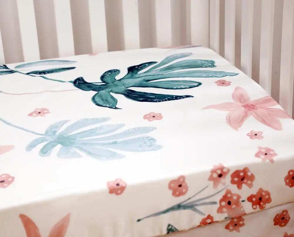 Baby Floral Fitted Crib Sheet Girl Cotton Newborn sheet Bed Mattresses cover fits Standard Crib 28*52*9 inches(Watercolor