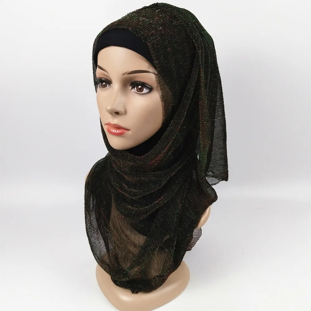 D1 glitter scarves plain shimmer elastic long headband fashion scarf hijab wraps muslim shawls