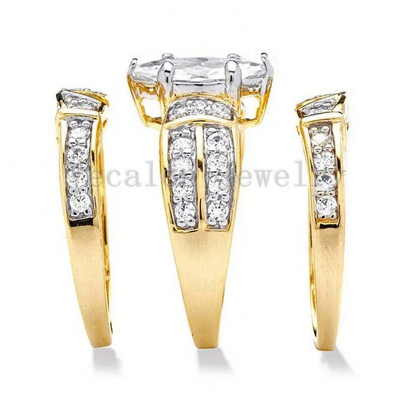 Vecalon, классические ювелирные изделия, огранка маркиза, 2ct, 5A, циркон, cz, обручальное кольцо, набор колец для женщин, 14 к, желтое золото, кольцо для управления