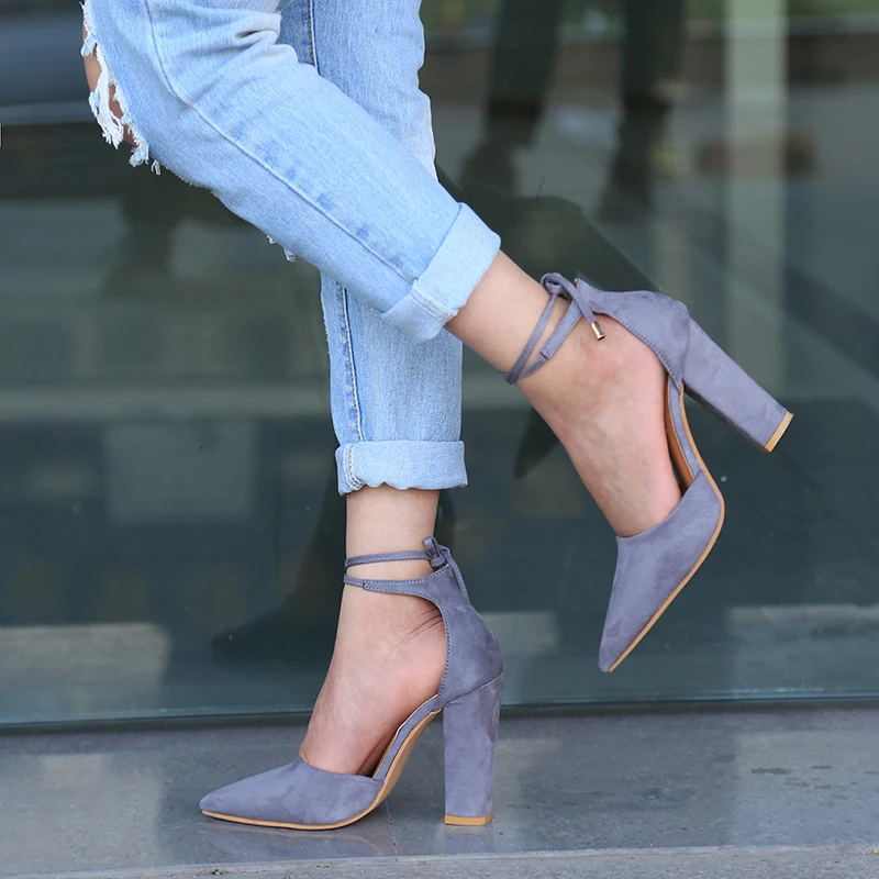 

High Heels Women's Sandals Spring Autumn Flock Shoes Woman Ladies Pumps Sexy Thin Air Heels Footwear Women Shoes Lace Up