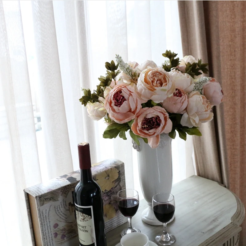 13 головок европейский стиль искусственные пионы шелковые декоративные цветы для
