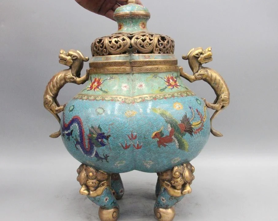20 &quotКитайский Бронза Медь Cloisonne эмаль изображениями драконов и феникса Ладан