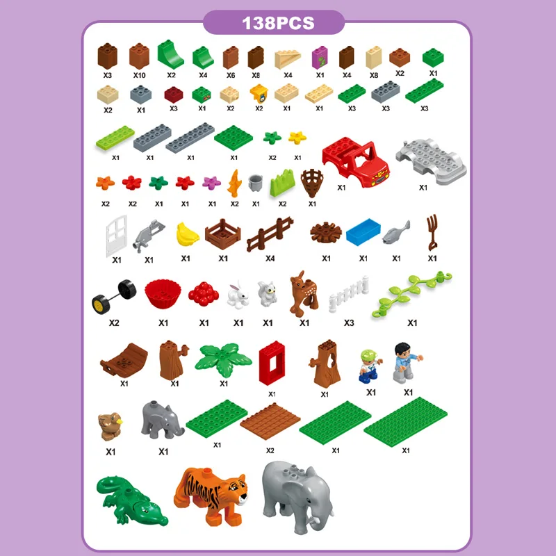 3 комплекта большой Duplo размер строительные блоки ферма животное крокодил слон