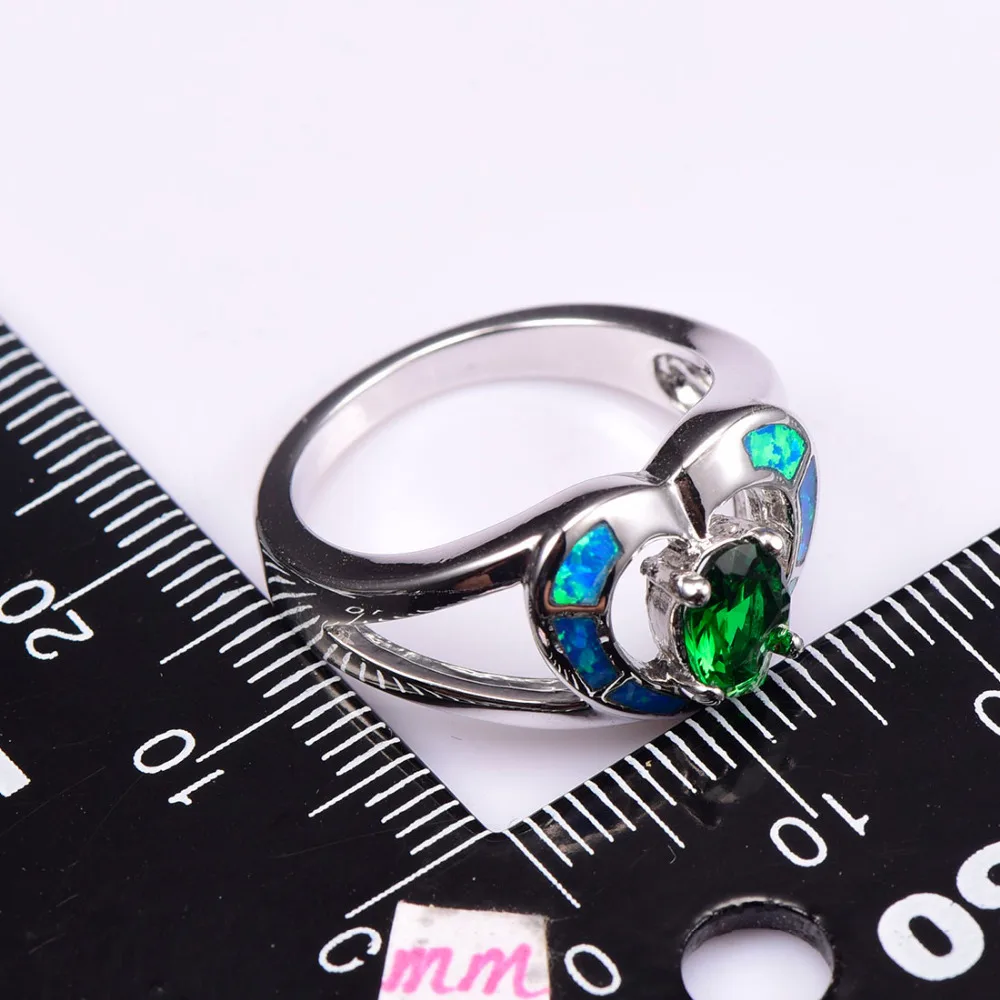 

New Arrival Simulated Emerald With Blue Fire Opal925 Sterling Silver Ring Size 6 7 8 9 10 R1352