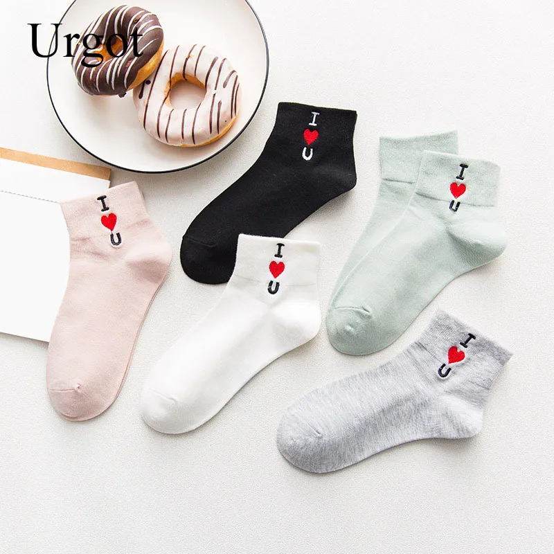 

Urgot 5 Pairs Women's Socks Spring Summer Female Short Cylinder Alphabetic Cotton Socks Letter Embroidery Boat Socks Women Meias