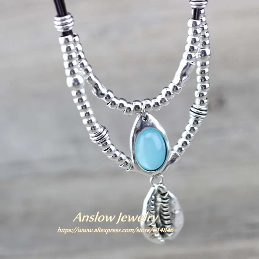 Blue Anslow, новинка, дизайн, модное ювелирное изделие, в виде ракушки, конфета, большое массивное ожерелье для женщин, элегантное, Дамское, очаровательный подарок, LOW0077AN - Окраска металла: Blue