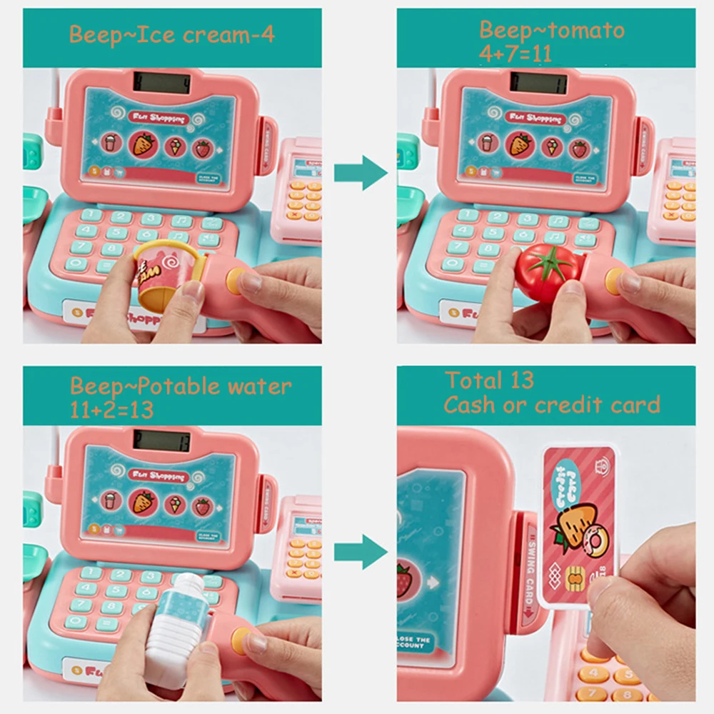 24 шт. супермаркет кассовый Счетчик продукты товары Моделирование игрушки Дети ролевые игры покупки кассовый аппарат набор игрушка для девочки подарок