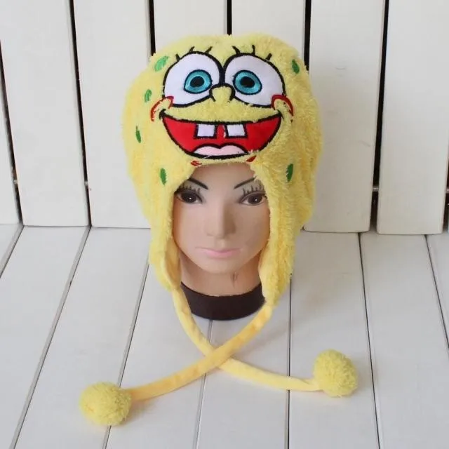 

Sponge Plush Hats Cartoon Caps Cotton Velveteen Warm Hats fit for adult and Children Cartoon Yellow Color Cotton Kitty hat free