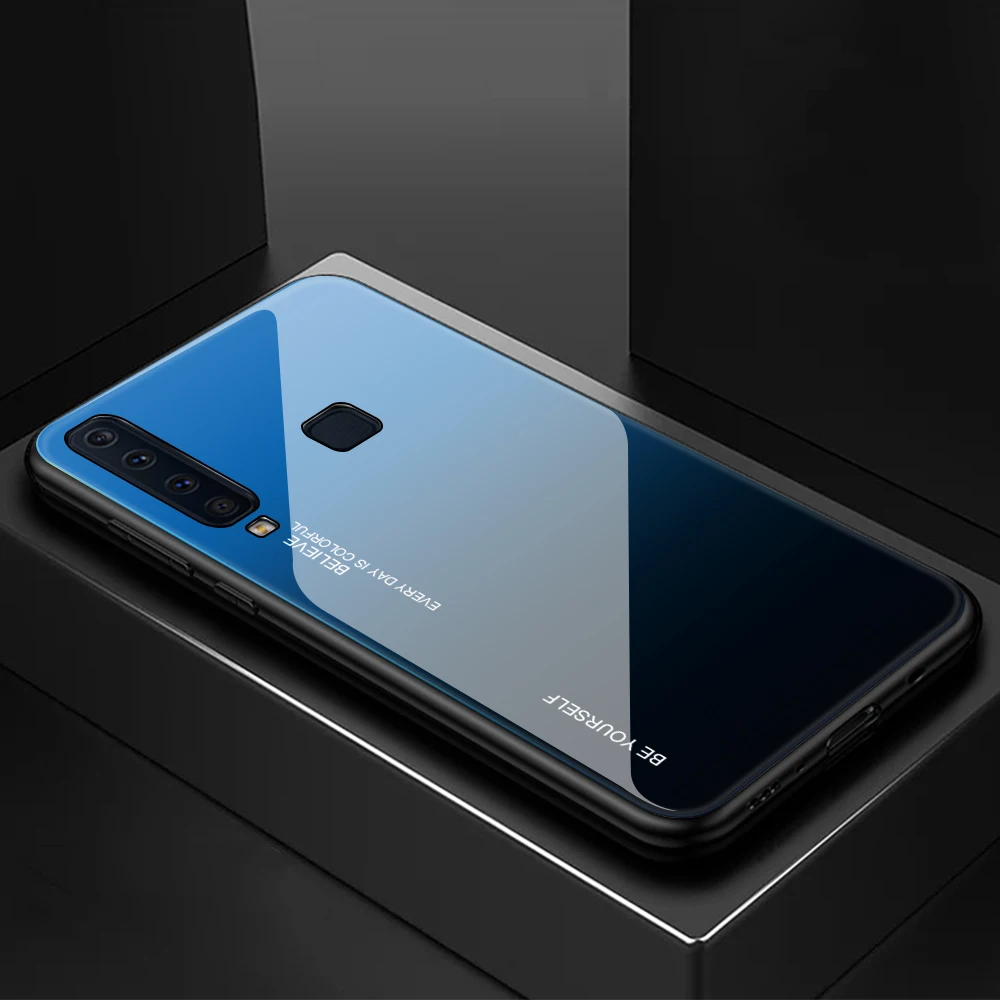 Градиент закаленное Стекло чехол для телефона для Samsung Galaxy A7 A750 J4 J6 A6 A8 плюс J8 A9 A5 A8S A9 Pro звезда принтами