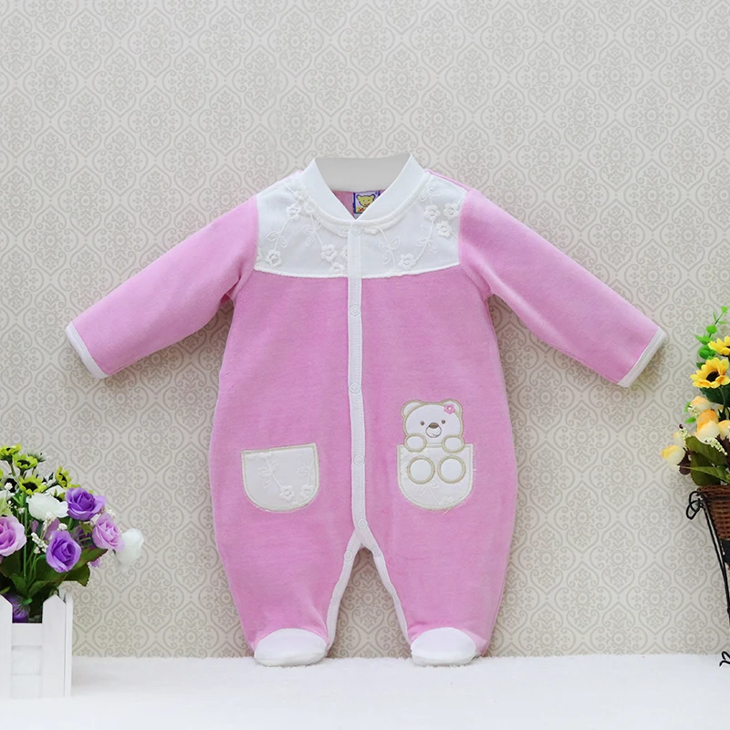 

2021 Newborn Girls Autumn One Pieces Romper Velour rivets button long sleeve sleepwear baby clothes lace fashion kids clothing