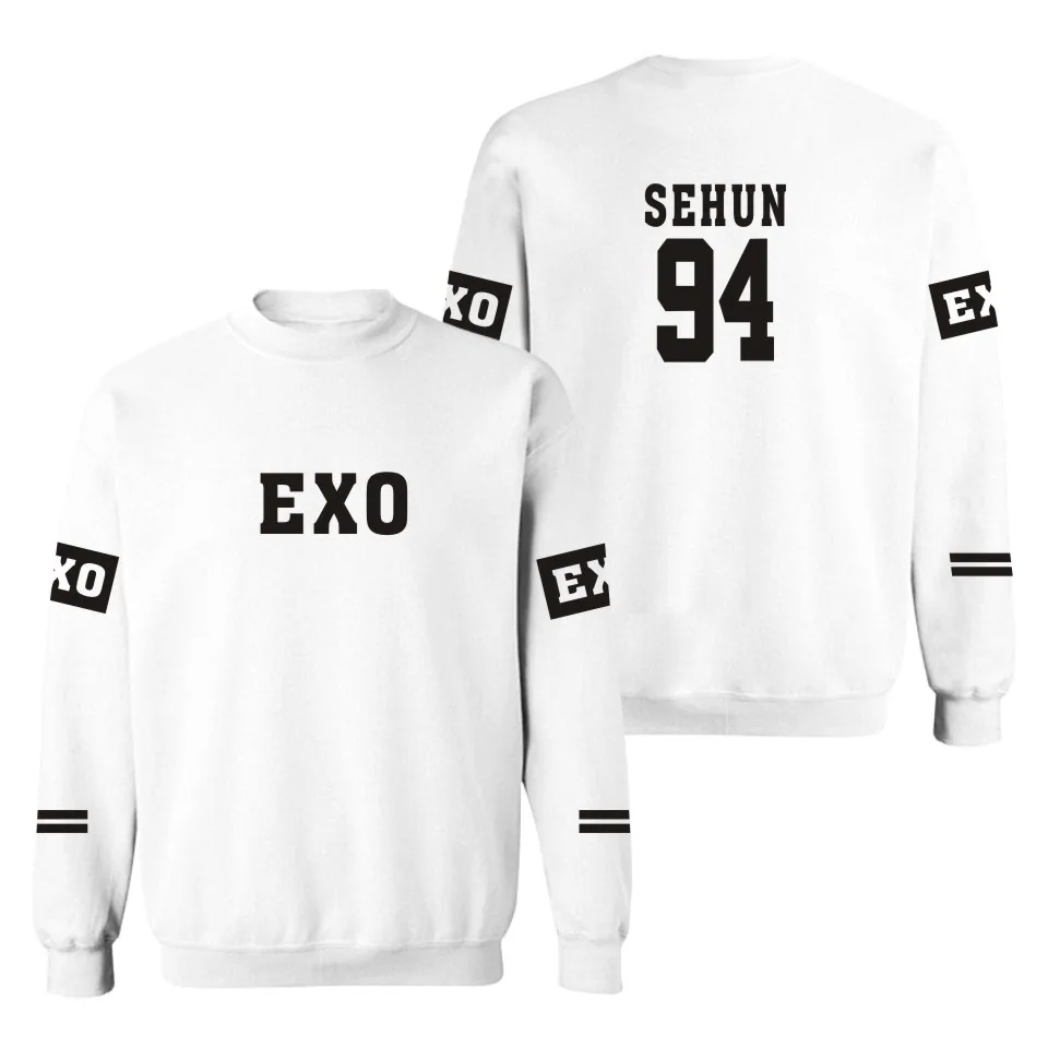 Новинка, женская кофта с капюшоном Толстовка Suho Sehun Luhan, черная Осенняя Женская Толстовка без шапочки в Корейском стиле - Цвет: White