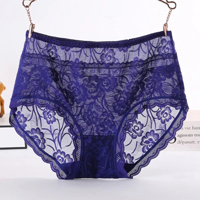 blue Jerrinut, женское нижнее белье, трусики размера плюс, бесшовные трусы, женские хлопковые Сексуальные Кружевные Прозрачные Трусики с высокой талией, нижнее белье - Цвет: blue