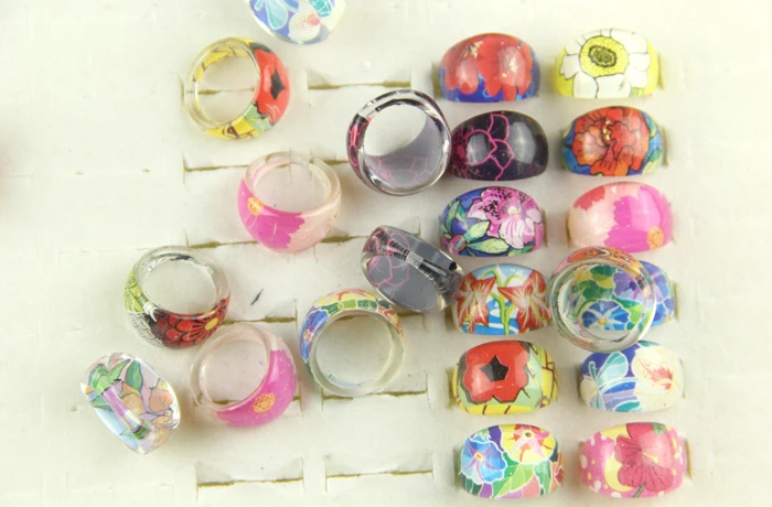 Детские Кольца с цветами 50 шт. милые Акриловые для девочек оптовая продажа