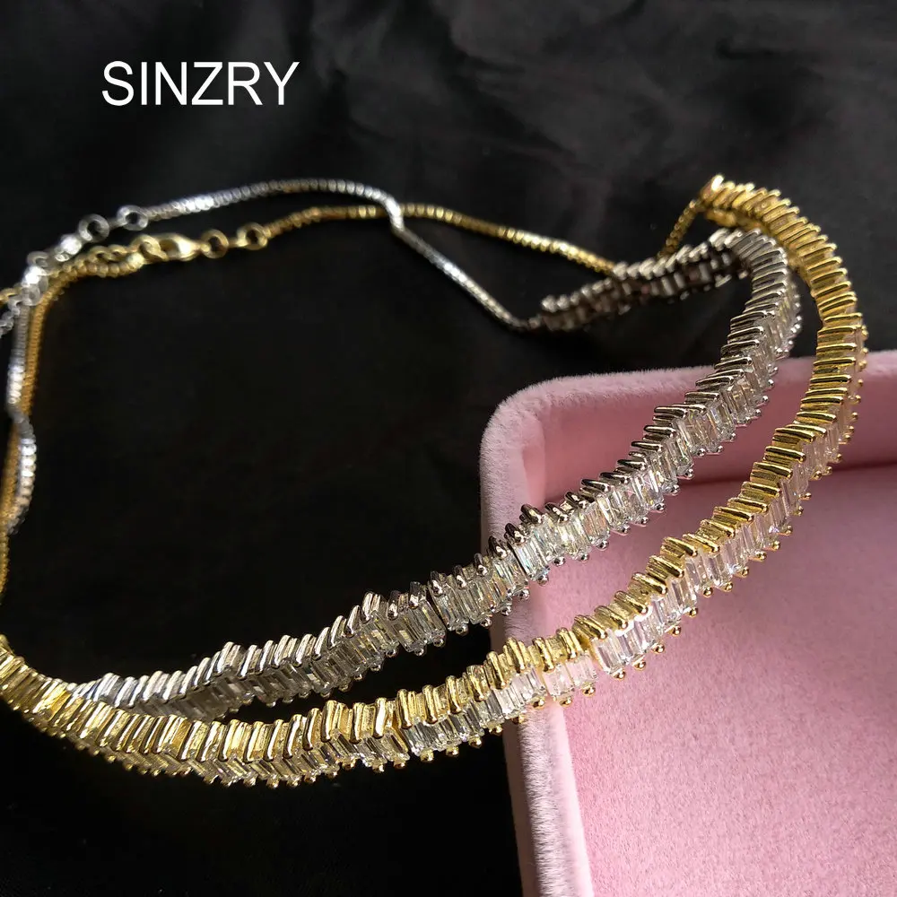 SINZRY Лидер продаж элегантные блестящие Чокеры золотистого цвета с кубическим