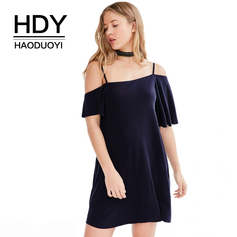 HDY Haoduoyi Для женщин платье комбинация с открытыми плечами Асимметричные ремень