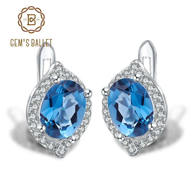Gem's Ballet 3.15Ct натуральный Лондон Голубой топаз драгоценный камень серьги гвоздики 925 пробы серебряные ювелирные изделия для женщин Свадебные