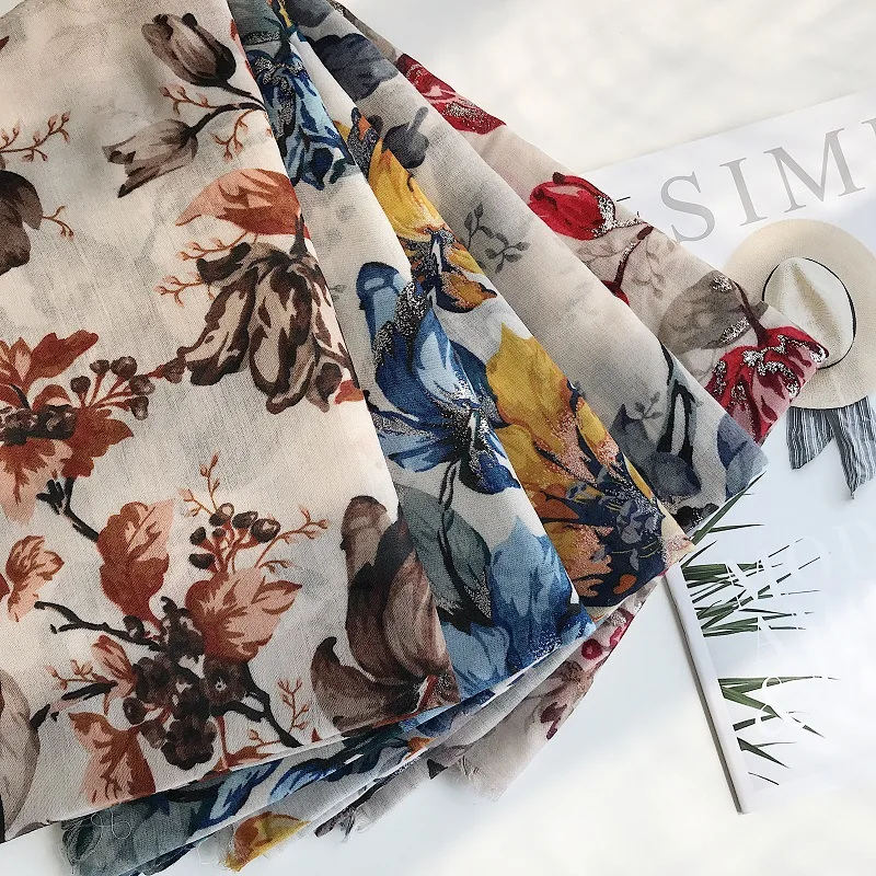 Осенне-зимний модный винтажный Цветочная вискозная шаль шарф высокого качества