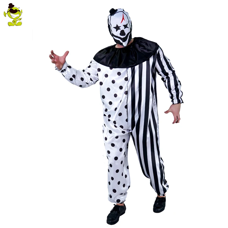 Размера плюс полосатые клоун Одежда для Мужские костюмы Хэллоуина Purim Косплей